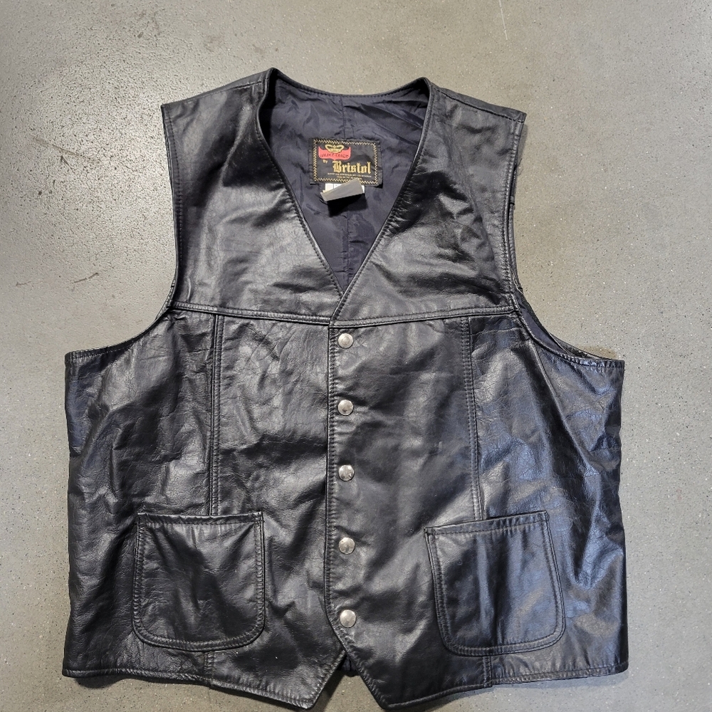 Vintage crown bristol leather vest biker mens medium motorcycle
